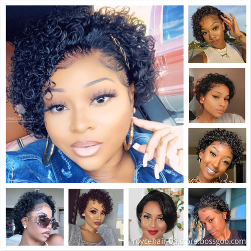 China Virgin Cuticle Aligned Brazilian Human Hair 150 Density  8 Inch Cheap Short Bob Wave Lace Front Wig Style For Black Woman